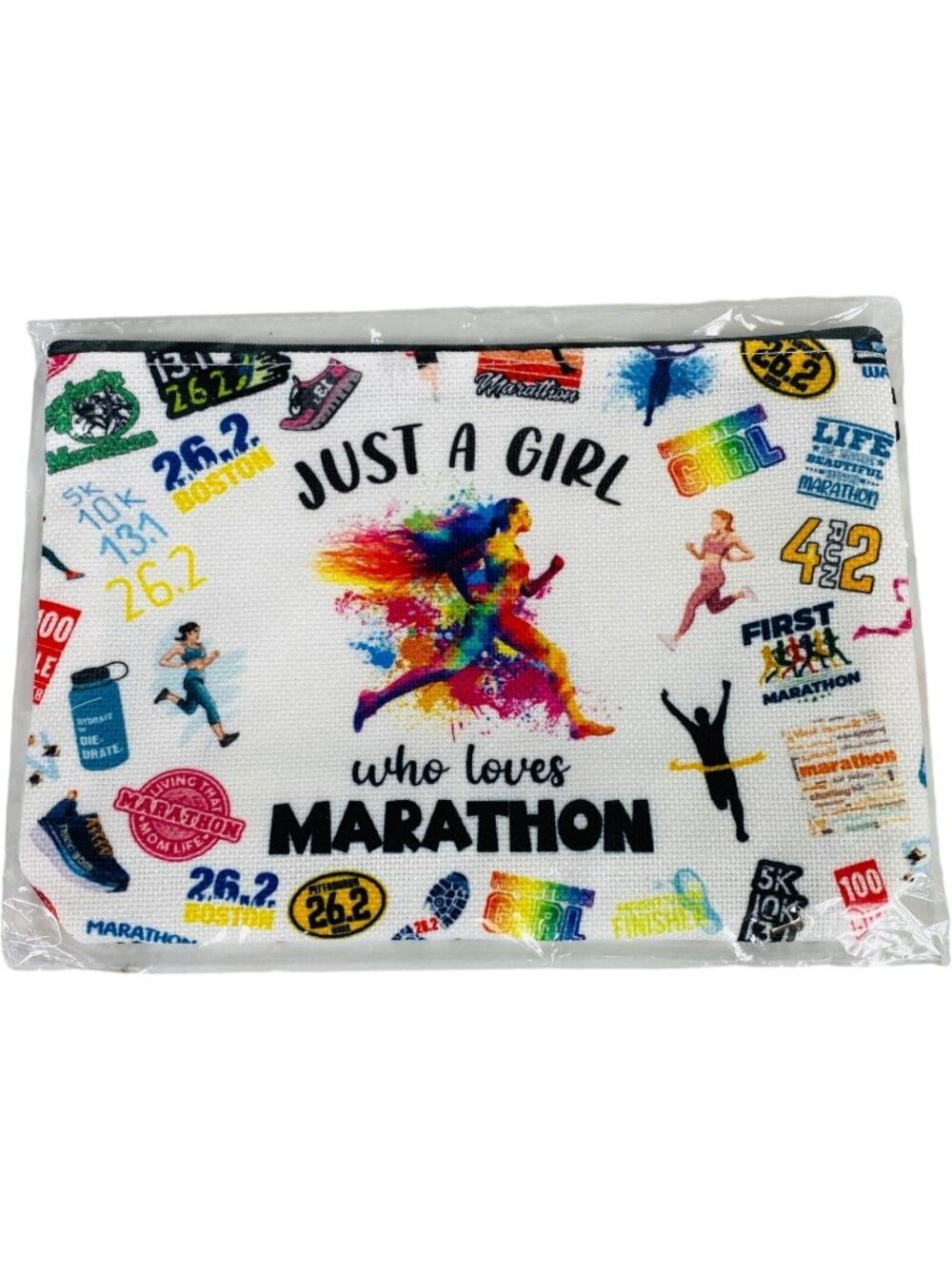 Zippered Pouch Colorful Runner Design 10x7 Canvas Storage Medicine Bag